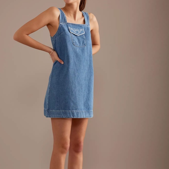 Damson Madder Nancy Denim Pinafore Mini Dress - Picture 1 of 3